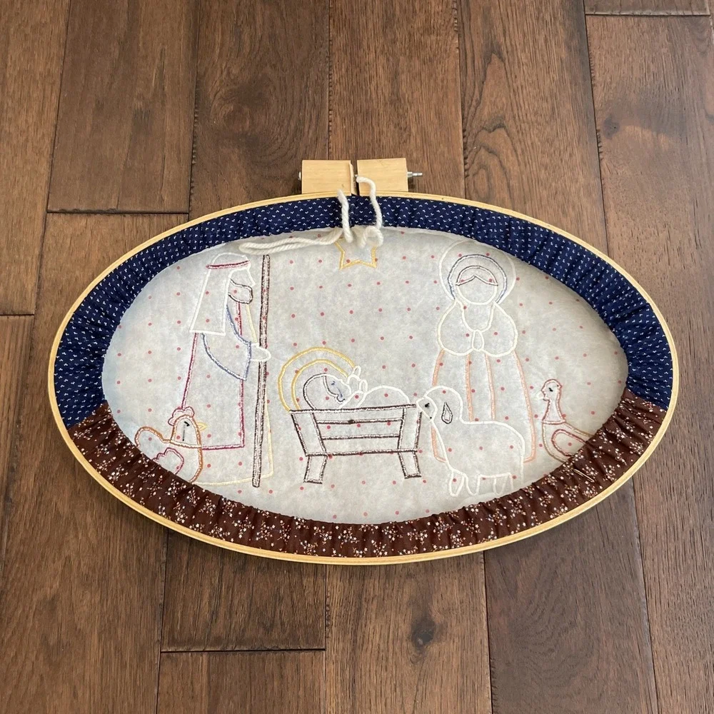 Vintage 80's Nativity Christmas Applique Quilted Wall Hanging Handmade